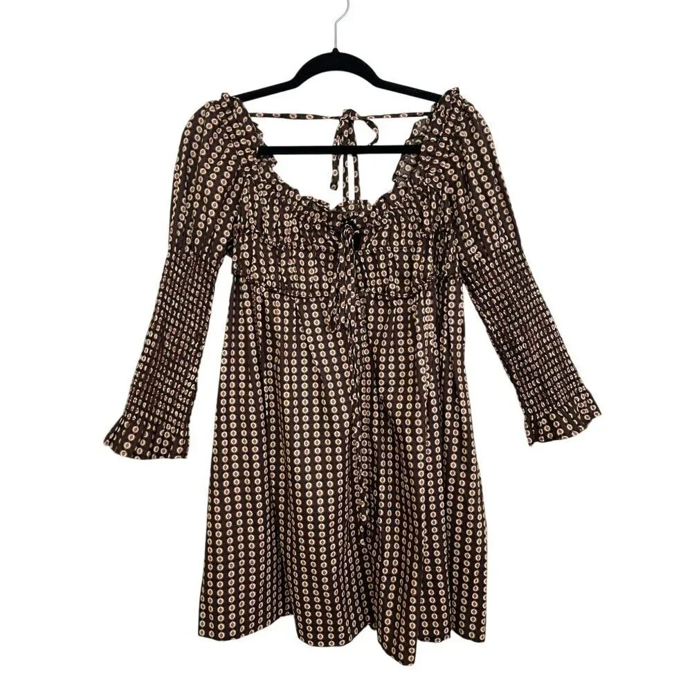 Free People Star Dip Smocked Back Babydoll Mini Dress Small NWT